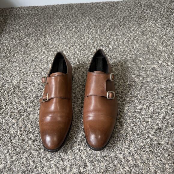 Zara Man Brown Leather Double Monk Strap Cap Toe Dress Shoe Size US 11 EU 45 - Picture 1 of 10